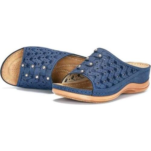 Women Sandal Summer PU Leather Platform Flat Sole Casual Soft Big Toe Foot Correction Slipper