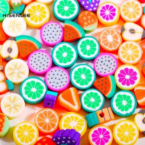 10mm 50PCS/Lot Mixing Fruit Shape Beads Polymer Clay Beads Spacer Bracelet Decoration DIY Jewelry Making Gift 0.8mm Beaded Line