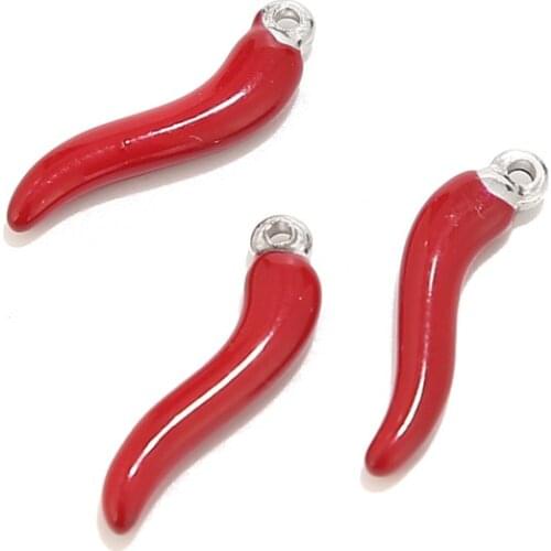 10pcs/lot Stainless Steel 5*20mm Enamel Red Pepper Charm For DIY Jewelry Making Chili Crafts Charms Fashion Necklaces Pendants
