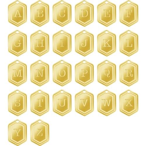 100% Stainless Steel Hexagon A-Z Letter Charm Rose Gold Gold/Silver Color Metal A-Z Alphabet Charms Mirror Polished 26pcs