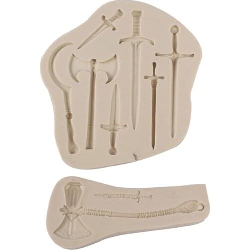 2Pcs Weapon Sword Axe Knife Pendant Resin Casting Dagger Silicone Mold Art CrafT R2LE