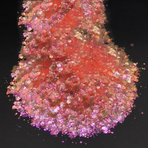 50g/2 oz Glitter one bag Packaging Cosmetic/Nail Chunky Glitter Pink Iridescent Rainbow Mermaid Hex Chunky Loose Bulk Glitter