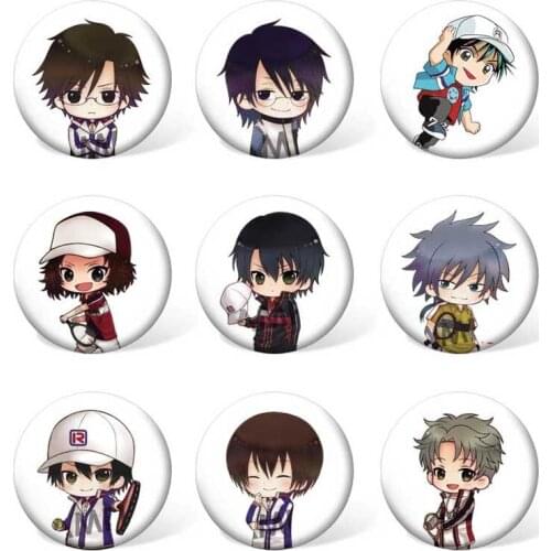 9pcs/set ) Prince of Tennis Fashion Brooch Ryoma Echizen Cartoon Badge Tezuka Kunimitsu Collection with Bag Accessories