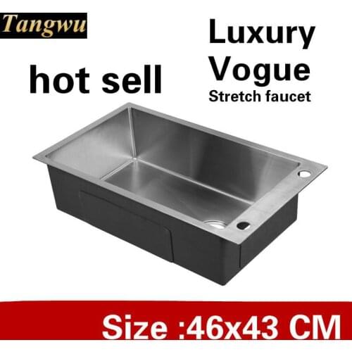 Free shipping Apartment kitchen manual sink single trough stretch faucet wash vegetables 304 stainless steel hot sell 460x430 MM