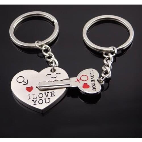 FREE SHIPPING BY DHL 200pairs/lot New Heart and Key Keychains Novelty Keyrings for Lovers