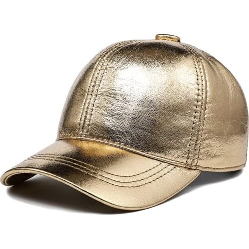 Spring Unisex Shiny Genuine Leather Thin Baseball Caps Men Women Youth Leisure Cool Hat Male Golf Hockey Golden Hip Pop Gorra