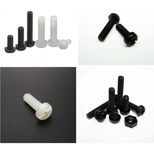M4 Black White Nylon Pan Head Machine Plastic Metric Thread Round Head Bolt length 6mm-20mm