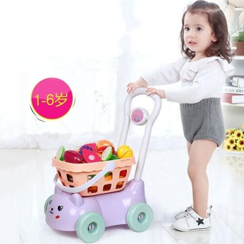 Children Play House Large Size Model Shopping Cart Toy Simulated Vegetables Fruit Baby Slicer Set Kids Girls Pretend Play Gift