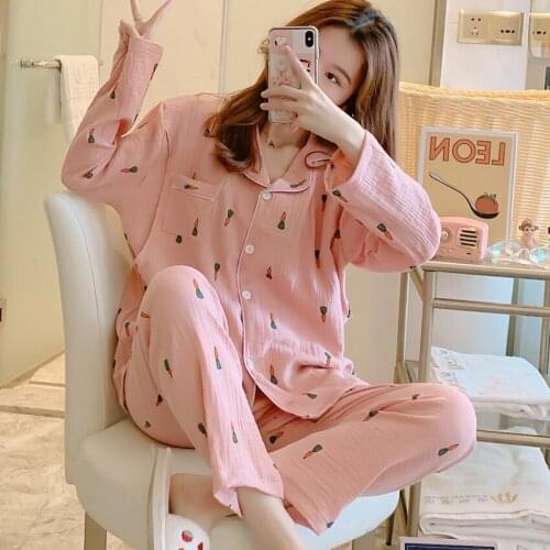 Double gauze confinement clothing spring and autumn cotton postpartum lactation pajamas women pregnant women set