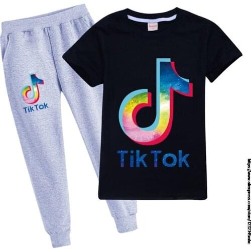 Tik Tok girls cotton Childrens Clothing T-shirt baby boys girls short-sleeved summer tops + pants sport sets clothes
