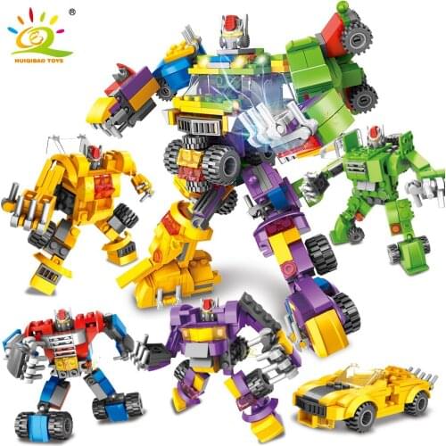 HUIQIBAO 444pcs 4in1 Mech Robot Autobots Building Blocks City Deformation Car Truck Vehicle Brick Construction Toys for Children