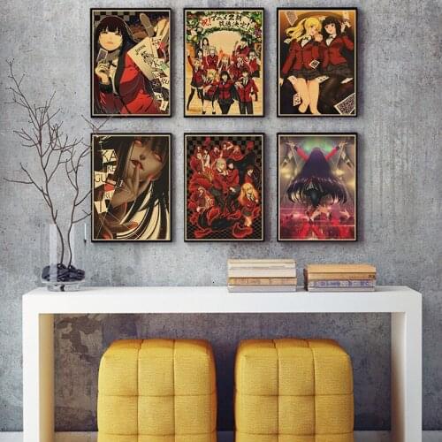 Kakegurui Anime Retro Posters and Prints Art F Home Living Room Bar Wall sticker Decals Painting