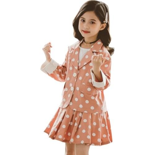 Girls Suit Set Dot Pattern Teenage Girls Clothing Jacket + Skirt Girls Tracksuit Casual Style Childrens Clothes Girl