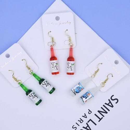 Creative Drink Beer Bottle Drop Earrings for Women Girl 2020 Funny Drinking Style Cartoon Transparent Bottle Dangle Earrings