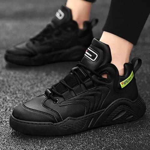 PU Leather Spring Male Sneakers Man Running Shoes Sport Men Running Shoes Sports for Men Black Sneakrs Work Fitness Flat E-709