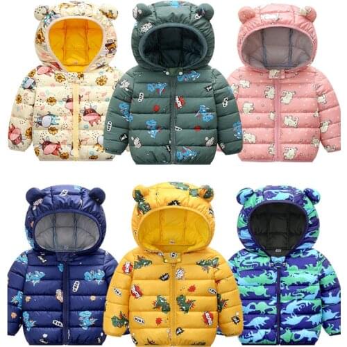 Baby Boy Jacket Coat Winter Newborn Toddler Hooded Down Jacket Kids Cute Cartoon Lightweight Zippers Girls Boys Infant Jacket