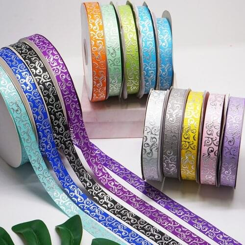 Foil Ribbon Free shipping 7/8" 50 yards for one color Silver Swirl ribbon printed grosgrain ribbons J4201378