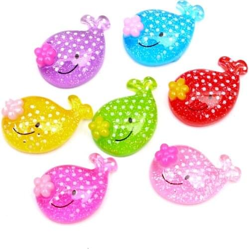 LF 50Pcs Mixed 22x14mm Bling Whale Resin Cabochon Flatback Decoration Crafts Embellishments For Scrapbooking Diy Accessories