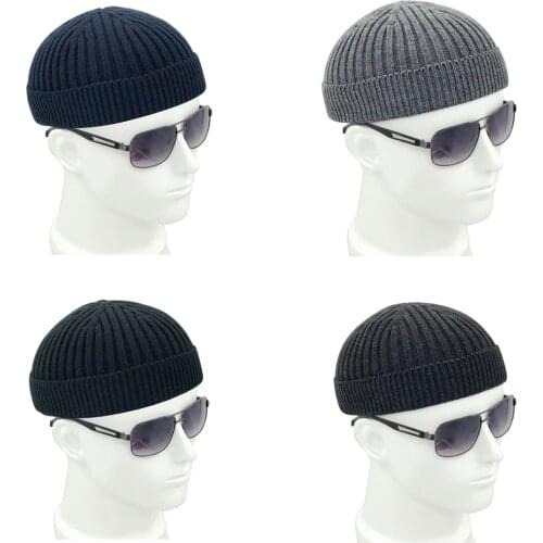 KLV Men Winter Knitted Skull cap Hat Women Solid Soft Wool Beanie Skull Cap Fashion Retro Navy Miki Warm Elastic Headwear