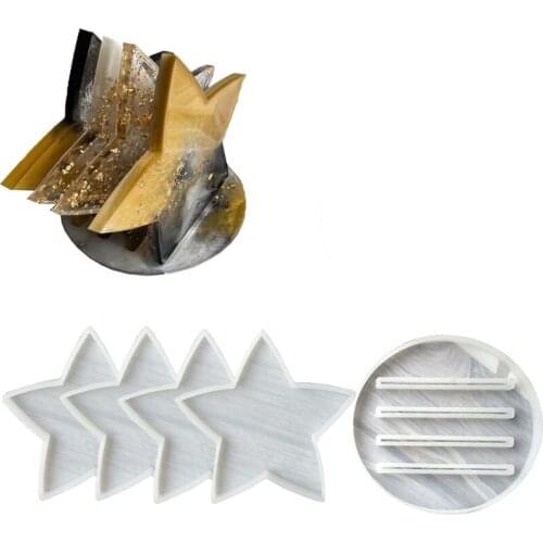 5 Pack Star Coaster Resin Molds Set, 4Pcs Coaster Silicone Molds with 1Pc Coaster Stand Storage Mold, DIY Coaster Resin Casting