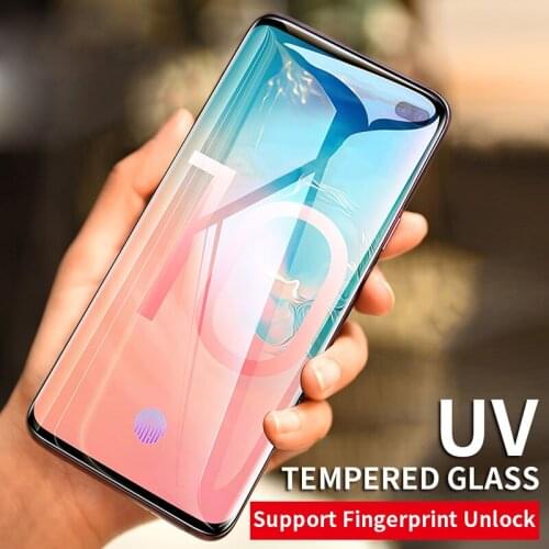 Nano Liquid Full Glue UV Tempered Glass For Samsung Galaxy S10 S9 S8 Plus Note 9 8 S10e Screen Protector With Fingerprint Unlock