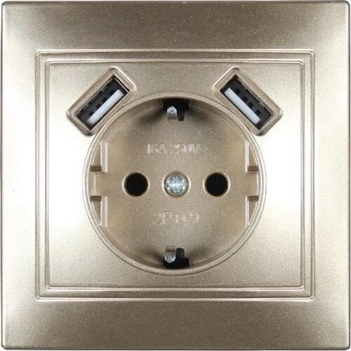 Dual USB Port Wall Charger Adapter Charging 2A Wall Charger Adapter EU Plug Socket Power Outlet 5V2A LG3-01 gold color