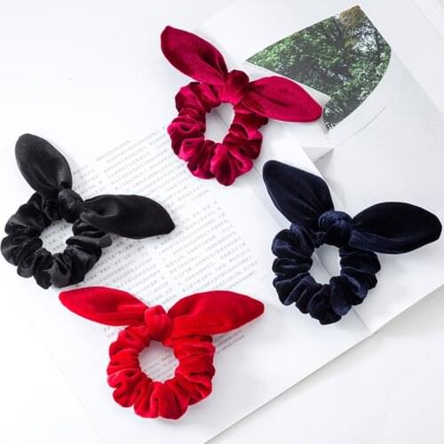 New Velvet Elastic Hair Band Sweet Cute Solid Color Rabbit Ear Hair Tie Rope For Women Girl Kid Wire Adjustable Hair Accessories