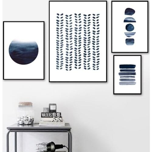 Indigo Blue Watercolor Abstract Illustration Posters and Prints Modern Artwork Wall Art Canvas Painting Pictures Home Room Decor