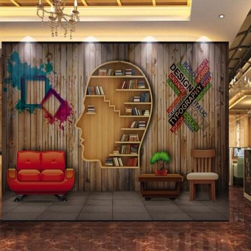 Dropship Custom Photo Wallpaper 3D Stereo Wood Mural Art Personality Bookcase Background Wall Study Library Custom Wallpaper