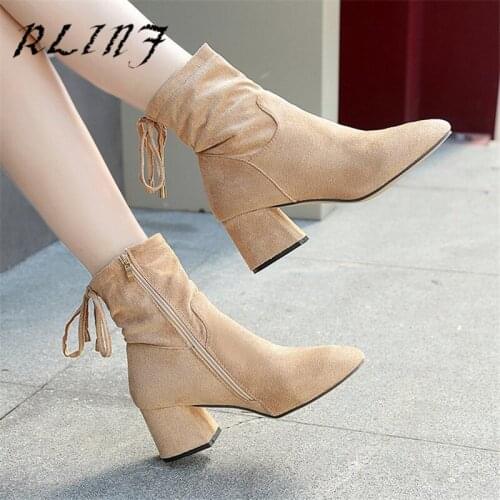 RLINF Fashion Slip on Low Heel Sewing Flock Platform 2018 Womens Casual Comfortable Style Black Shoes Martin Boots Single