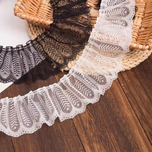 9cm Wide Luxury Cotton Embroidered White black pink flower lace fabric dubai sewing DIY trim tulle applique Ribbon collar decor