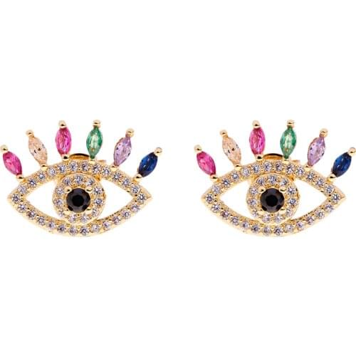 Lucky Eye Color Zircon Evil Eye Fatima Hand Stud Earrings Gold Silver Color Small Earrings for Women Girls Fashion Jewelry 2021