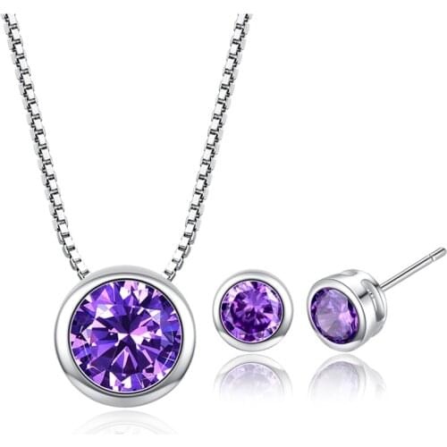 4Colors Elegant Silver Bridal Wedding Jewelry Sets For Women Austrian Crystal Stud Earrings Pendants Necklace Set 8MM/6MM