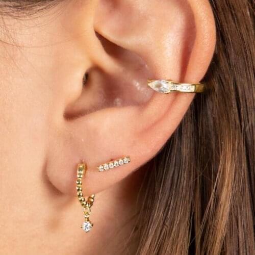 100% 925 sterling silver no piercing fashion women cuff earring Gold silver color 1 PIECE tear drop cz ear cuff clip on earring