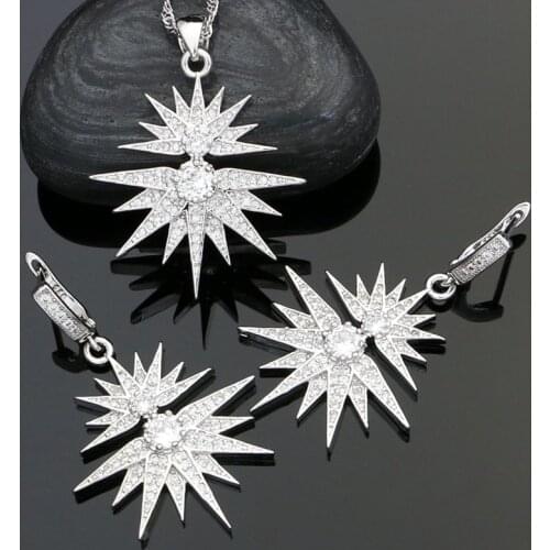 925 Sterling Silver Jewelry Sets For Bride Wedding Decoration White Cubic Zirconia Crystal Earrings/Necklace/Pendant Set