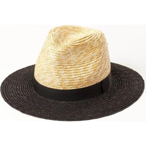 King Wheat 2021 Summer New Wheat Straw Travel Beach Wide Brim Womens Sun Hats Color MatchingLadies Jazz Visor Hat Fashion Cap