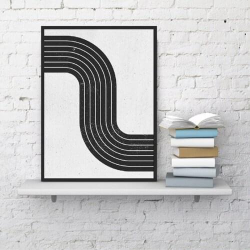Mid Century Modern Abstract Wall Art Canvas Poster Print Vintage Geometric Simple Painting Black White Block Picture Home Decor