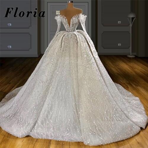 Beaded Crystal Wedding Dresses 2020 Muslim African Bridal Gowns Kaftan Vestido De Noiva Middle East Off The Shoulder Bride Gown