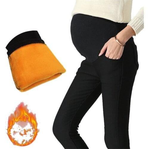 Pregnant Women Leggings Warm Plus Velve & No Velve Nursing Belly Maternity Pants Pregancy Work Clothes Skinny Trousers Black