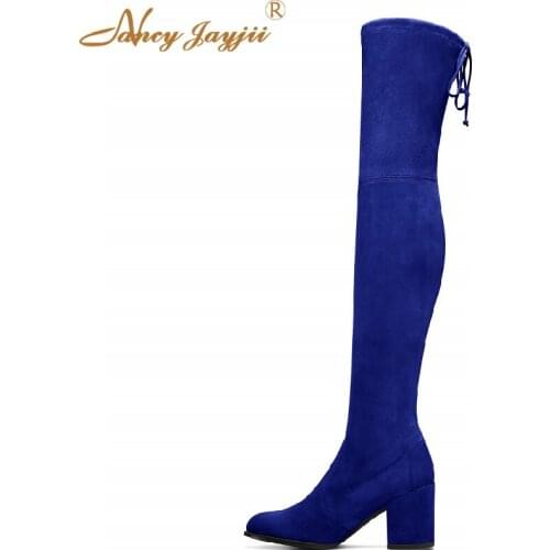 TIELAND Suede 65mm Over-the-Knee Women Boots Winter/Spring Black&Brown Fringle Heels High Boots Shoes Wool Blend Nancyjayjii