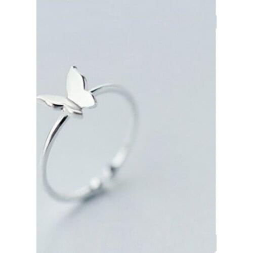 Retro Butterfly Silver Color Open Rings for Women Personality Adjustable Glossy Finger Ring Girls Jewelry Gifts