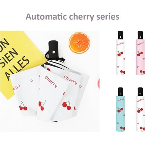 Automatic Umbrella Fruit pattern Folding Umbrellas Windproof Black Coating Anti UV Parasol Womens Small and Portable Umbrella