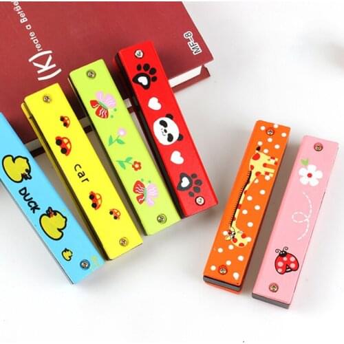 1PC double row can play children wooden painted harmonica enlightenment early education toy musical instrument