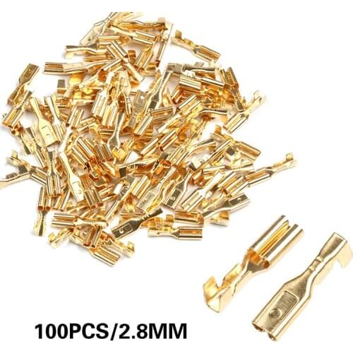 100Pcs 2.8mm Female Electrical Crimp Terminal Connector Gold Brass Car Speaker Set Electrical Equipment Wire Connectors