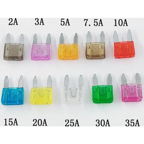 B07-02 100pcs/lot Mini Car Fuse 10 Value Auto Fuse Blade Kit Assortment 2A 3A 5A 7.5A 10A 15A 20A 25A 30A 35A