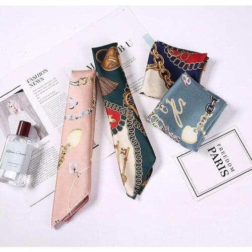 2021 Square Silk Scarf Women Print Small Neck Scarves Office Female Hair Tie Band Foulard Hand Kerchief Lady Elegant Retro Shawl