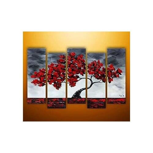 5 pc Large Hand Painted Modern Oil Paintings on Canvas Maple Tree Swaying in the Wind Wall Art Stretched Framed Ready to Hang