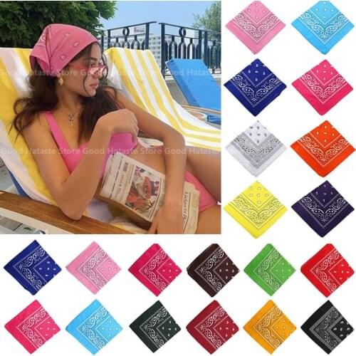 Vintage Bohemia Print Bandana Hair Bands for Girls Women Headband Scarf Face Mask Cross Turban Bandanas Headwear 55cmX55cm