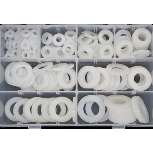 White Nylon Flat Washer Plastic Insulation Seal Ring Assortment Kit M5 M6 M8 M10 M12 M14 M16 M18 M20