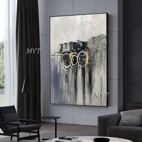 Free Shipping Hand-painted High Quality Modern Abstract Black and White Oil Painting on Canvas Abstract Oil Painting for Room